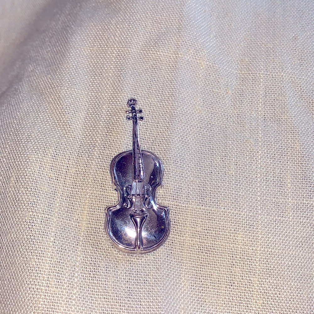 Vintage Beau Sterling Violin Brooch 1950
